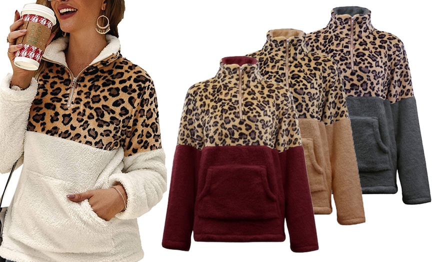 Image 1: Animal Print Plush Sweater