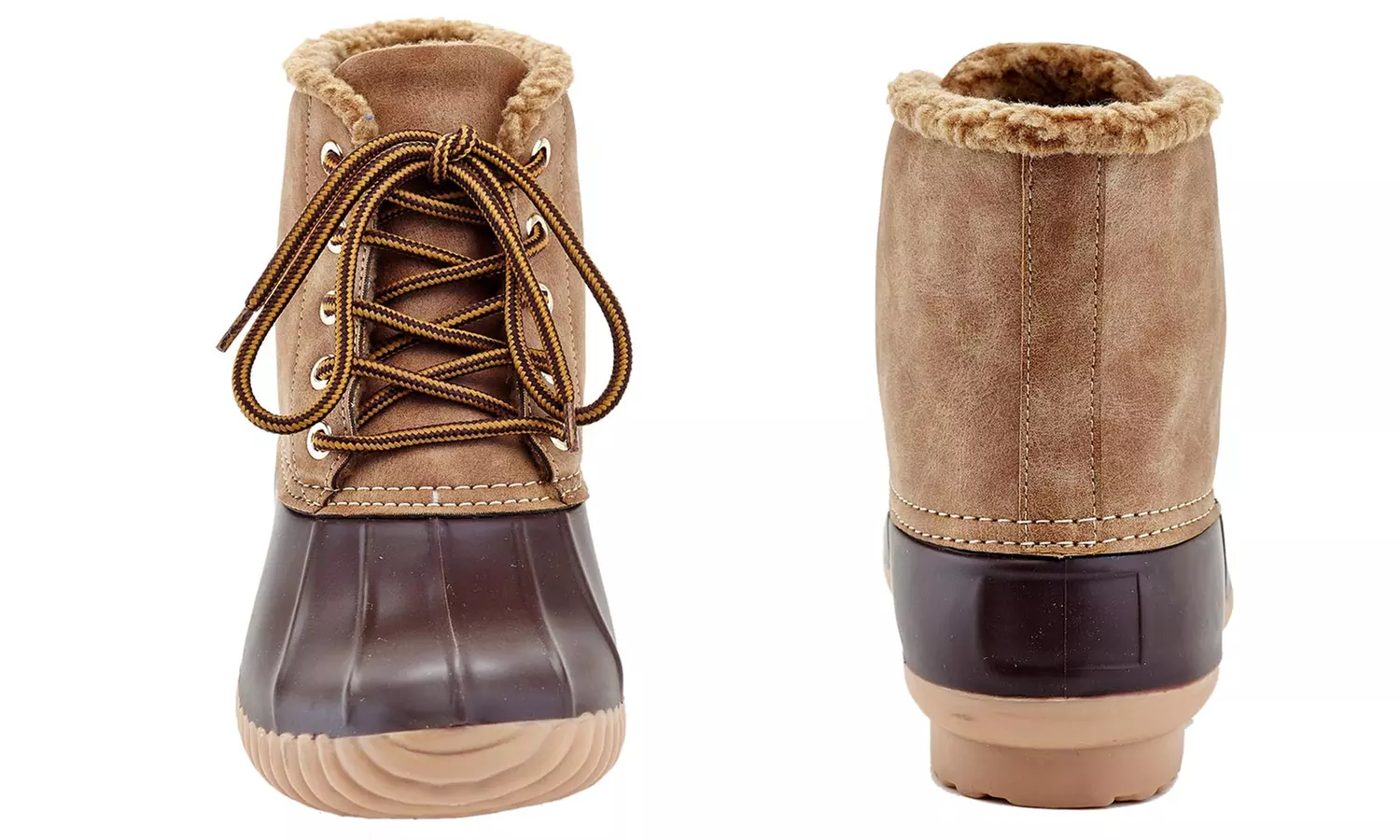 Women's Fur Insulated Lace-Up All Weather Waterproof Rubber Duck Boots  - Second Medium