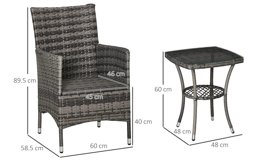 Image 5: Outsunny Outdoor Rattan-Effect Bistro Set with Cushions