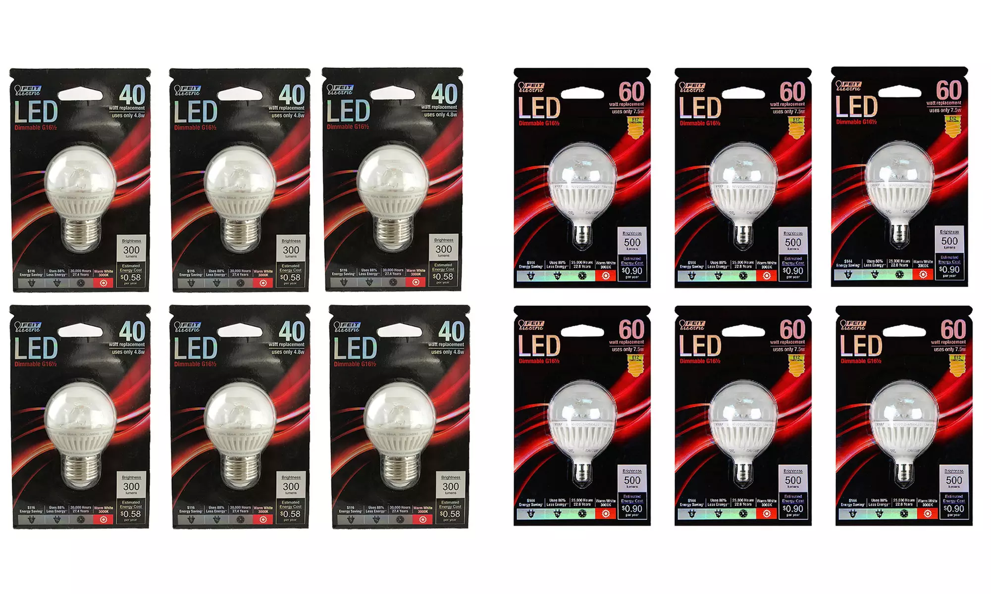 Feit 40- or 60-Watt Equivalent G16.5 LED Light Bulbs (10-Pack) - Primary Image