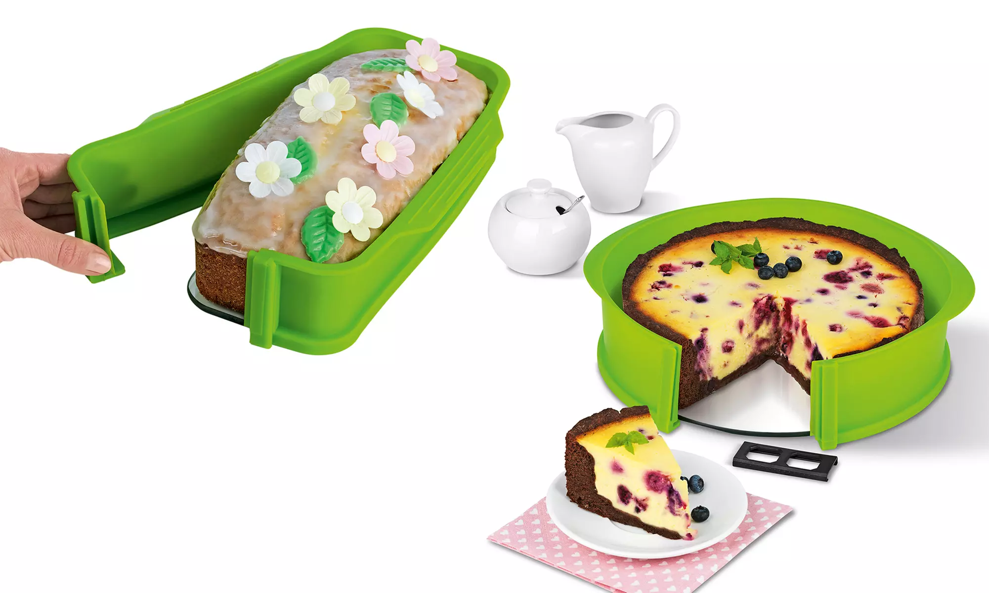 GOURMETmaxx 2 teiliges Silikon-Backform-Set rechteckig und rund mit Glasboden - Primary Image