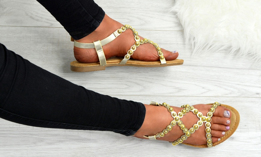 Image 9: Pearl-Studded Flat Sandals