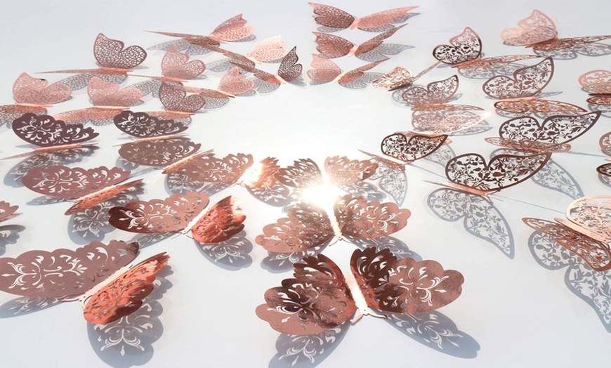 Image 4: 12, 36 or 60 Rose Gold Butterfly Wall Stickers