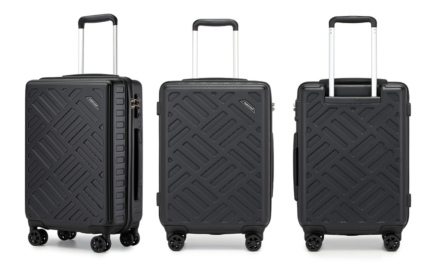 Image 13: Three-Piece Sleek Geometric Pattern Hard Shell ABS+PC Suitcase Set 