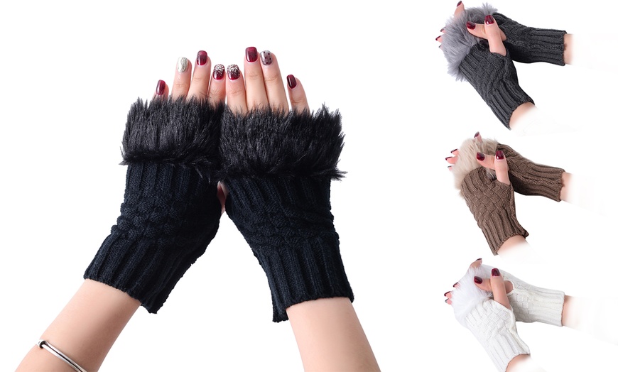 Image 1: Furry Fingerless Gloves