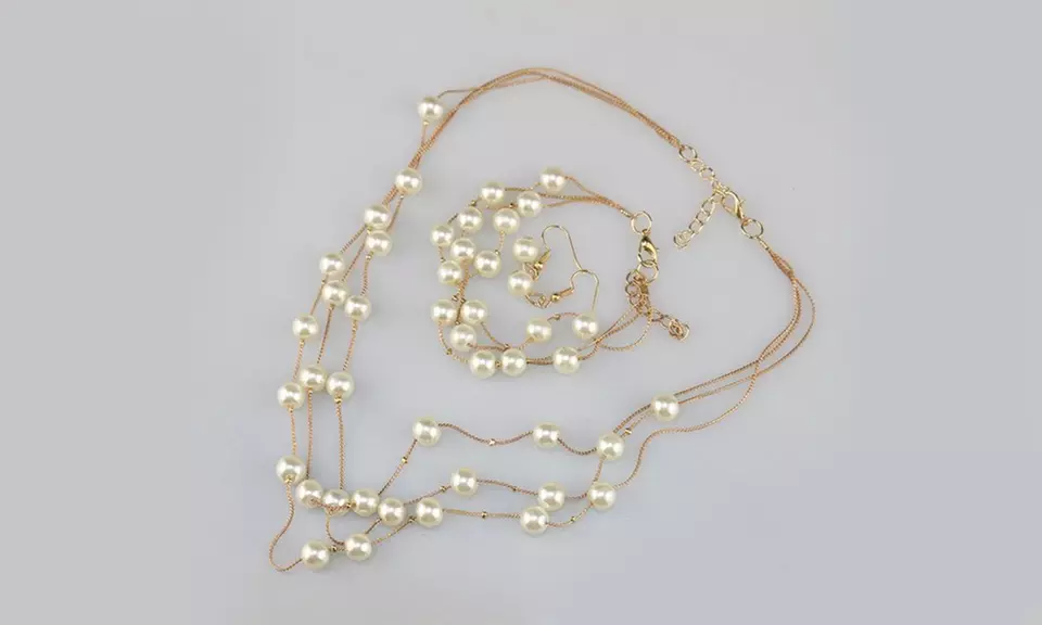 One, Two, or Three Exquisite Pearl Necklace Sets with Bracelets from Novadab (Up to 88% Off) - Second Medium