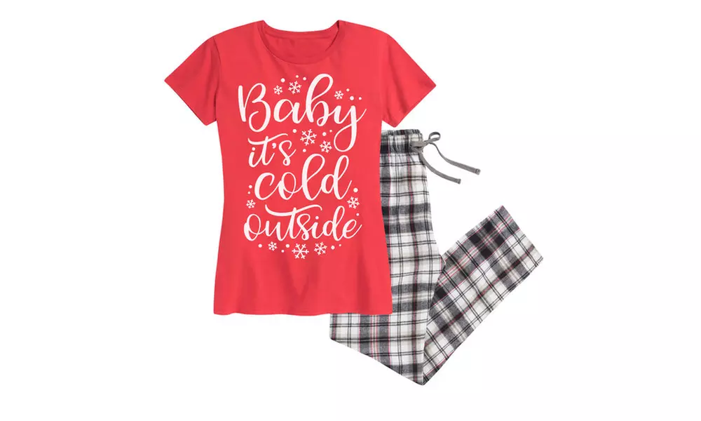Women's Printed Holiday Tee and Flannel Pants Set (2-Piece) (Size M) - Primary Image