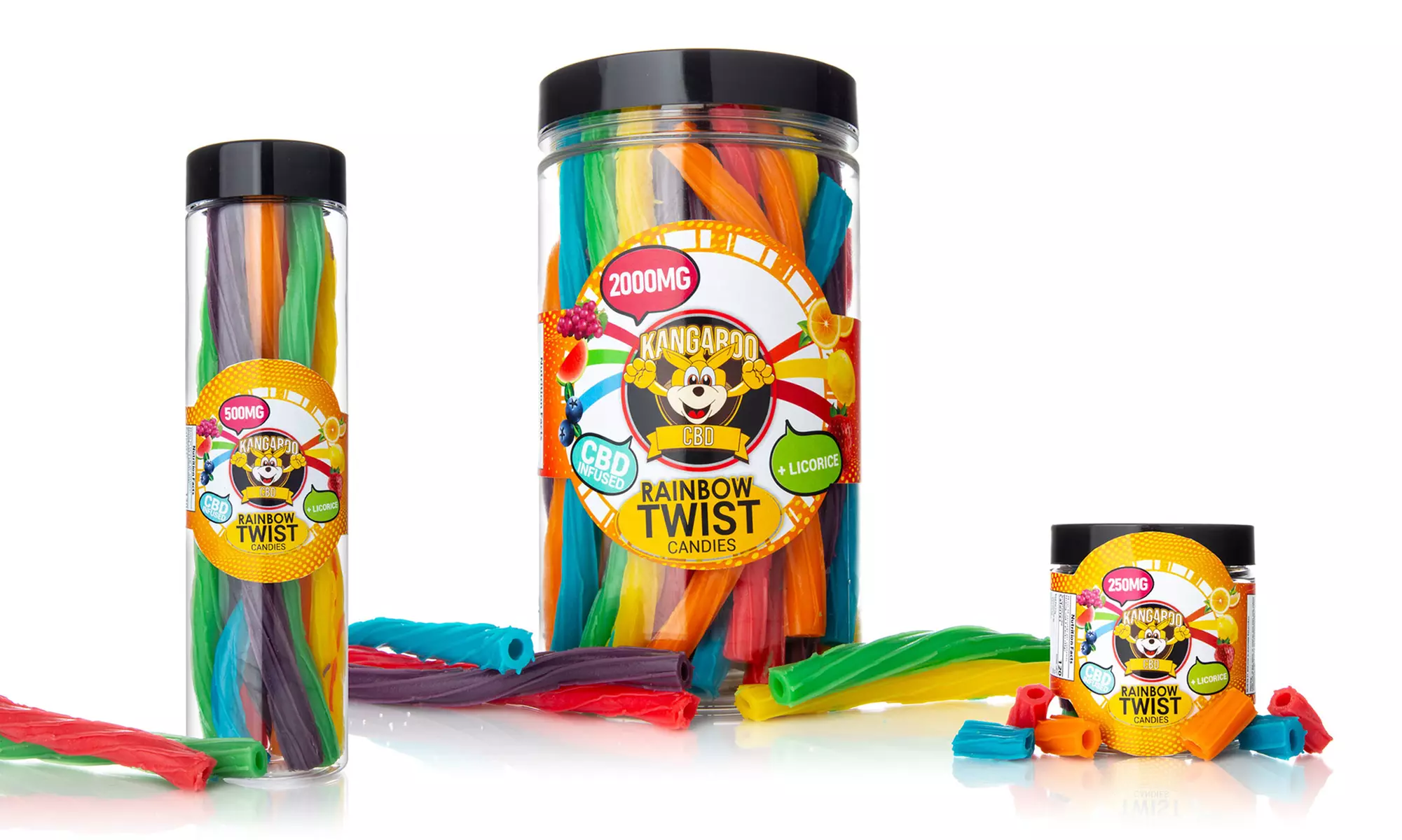 Kangaroo CBD Rainbow Twist Fruit Flavored Gummy Candy (250mg-2000mg) - Primary Image