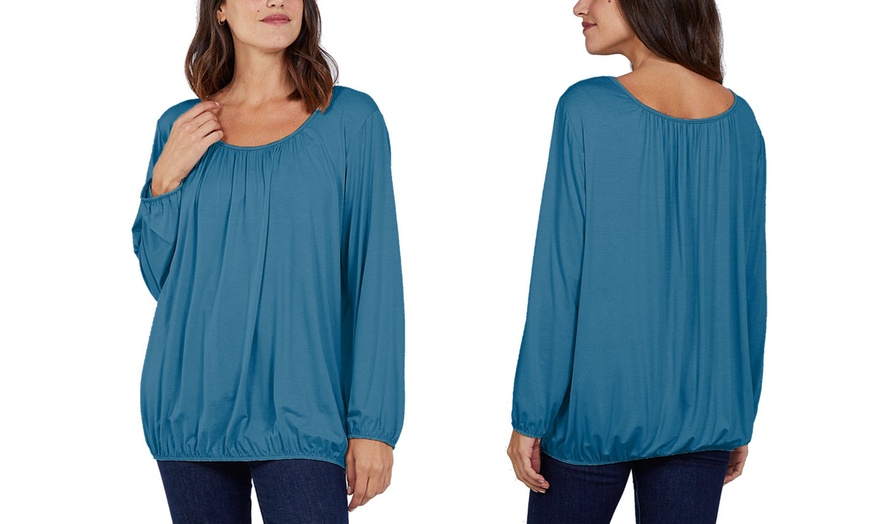 Image 15: Plus Size Ruched Neck Long Sleeve Jersey Top