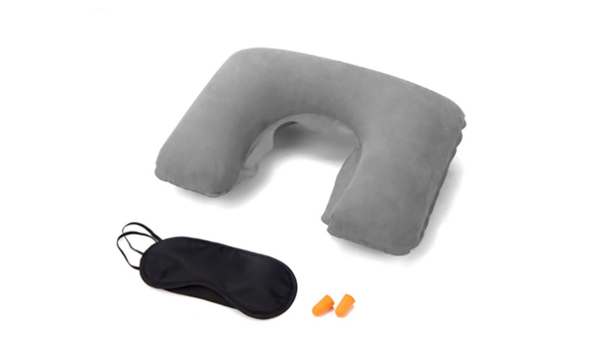 Image 3: Three-Piece Pillow, Earplugs and Eye Mask Set