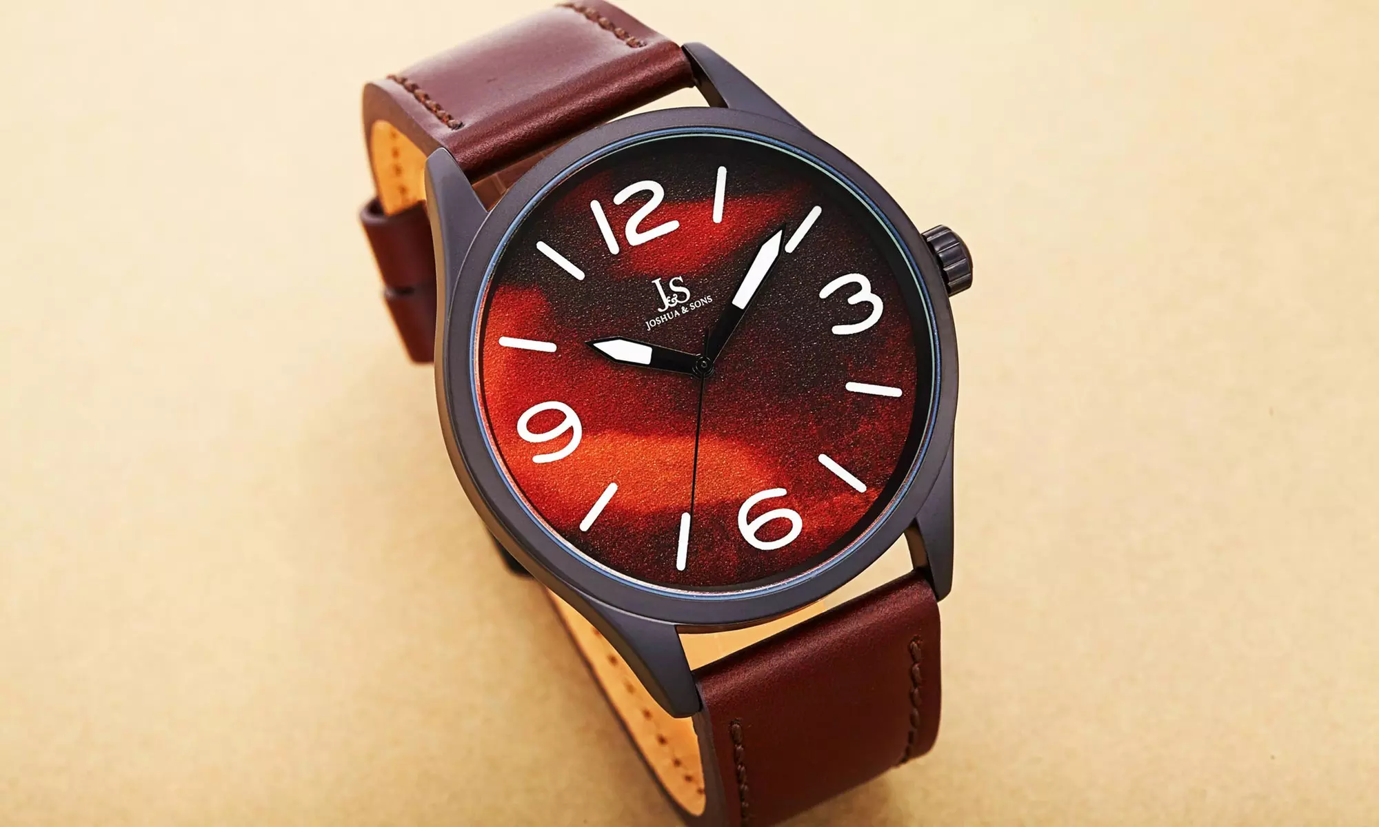 Men's Joshua & Son's Quartz Marble Design Dial Leather Strap Watch - Primary Image