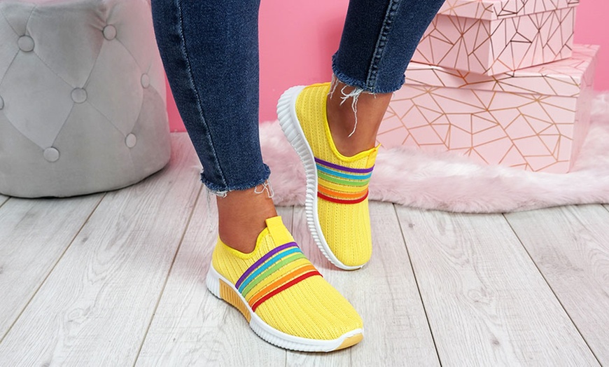 Image 21: Rainbow Knitted Slip-On Trainers