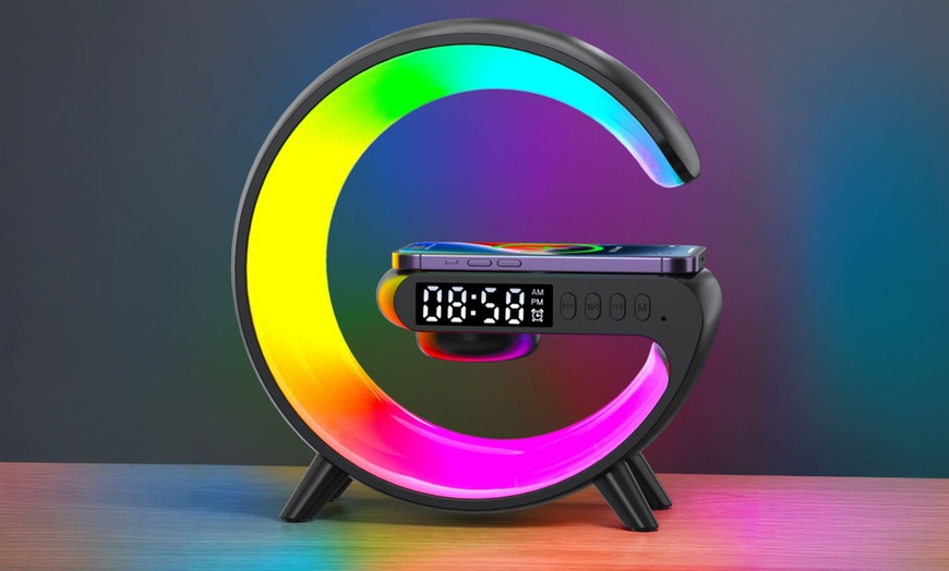 Image 4: Smart LED Lamp G Bluetooth Speaker Wireless Charger Light Alarm Clock