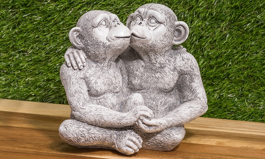 Image 1: One or Two Kissing Chimps Garden Statues
