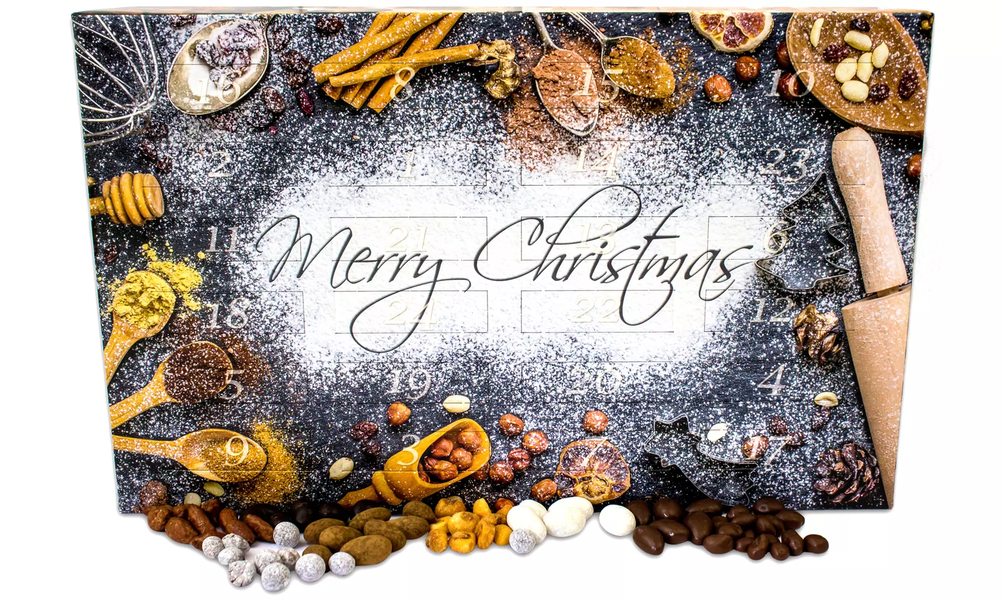 Knusperadventskalender – 24 leckere Knabbereien für den Advent mit 24 Mischungen aus Mandeln, Cranberries usw. - Primary Image