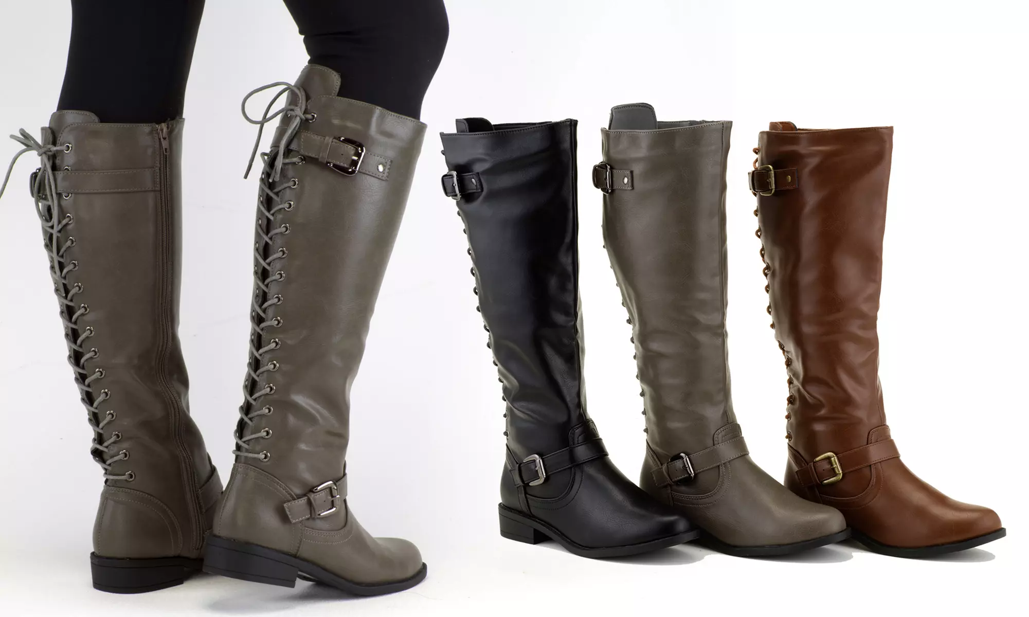 Lulu and Pearl Women's Knee-High Lace Back Boot (Up to Size 11) - Primary Image
