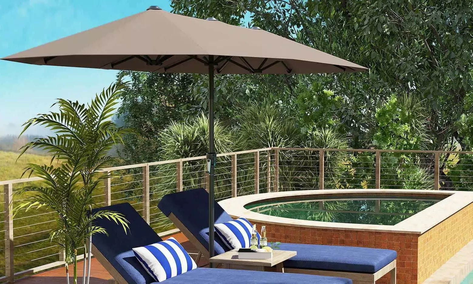 Costway 13ft Outdoor Double-Sided Table Umbrella with Optional LED Lights