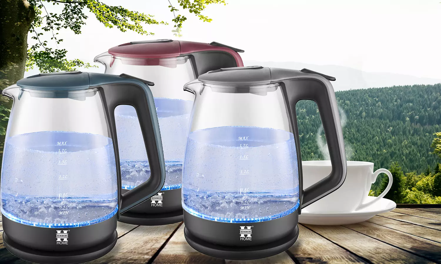 Bouilloire en verre à LED 1.7L Herzberg - Primary Image