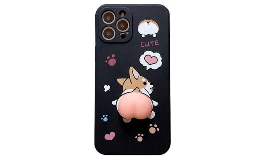 Image 4: Coque anti-stress iPhone, design "corgi" avec partie fessier à presser