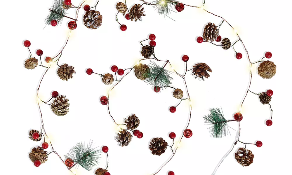 1, 2 ou 3 guirlandes lumineuse LED en forme de pommes de pin et baies - Second Medium