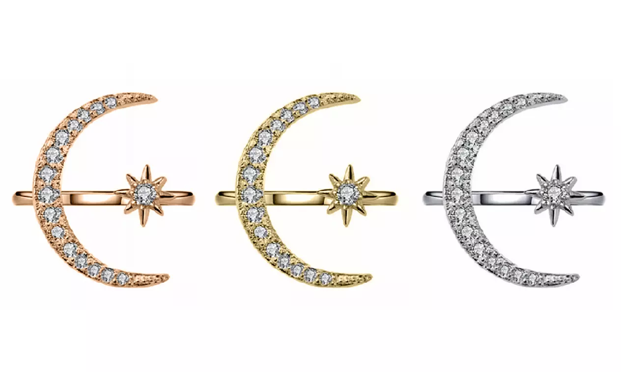 1 ou 3 bagues lune et étoile avec strass, taille unique - Image 7