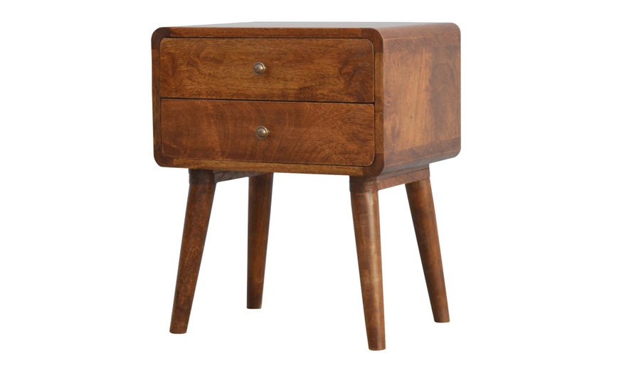 Image 2: Curved Edge Chestnut-Finish Bedside Table