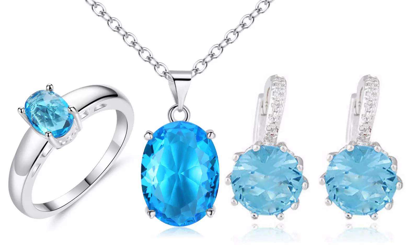 1 ou 2 set Aquamarine avec collier, boucles d'oreilles et bague - Primary Image