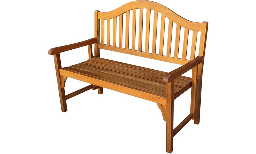 Image 2: Acacia Wood Two-Seater Folding Bench