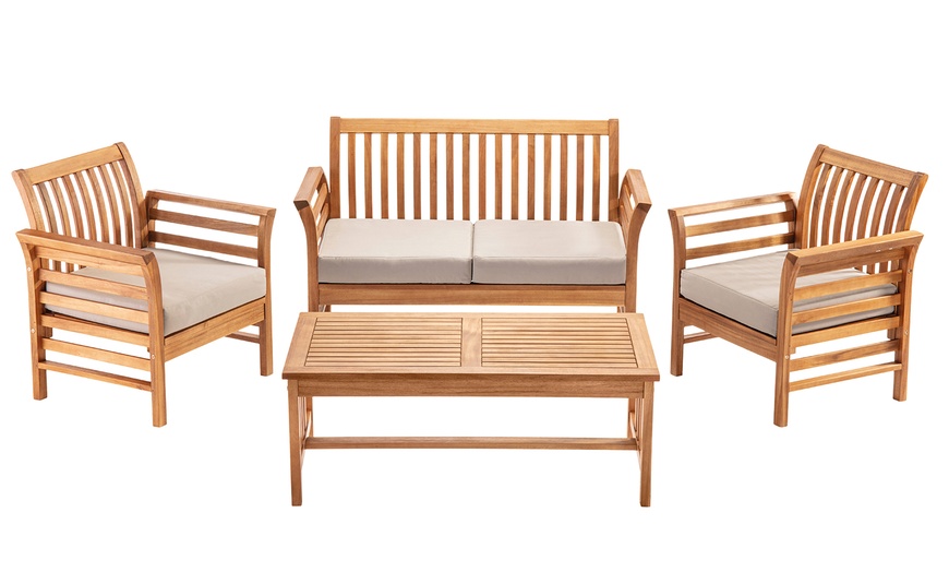 Image 3: Acacia Four-Piece Garden Sofa Set