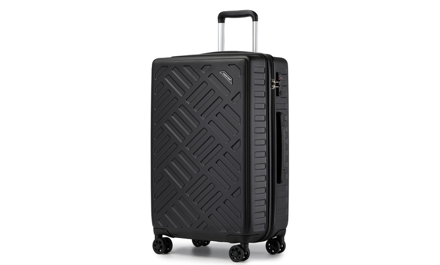 Image 14: Three-Piece Sleek Geometric Pattern Hard Shell ABS+PC Suitcase Set 