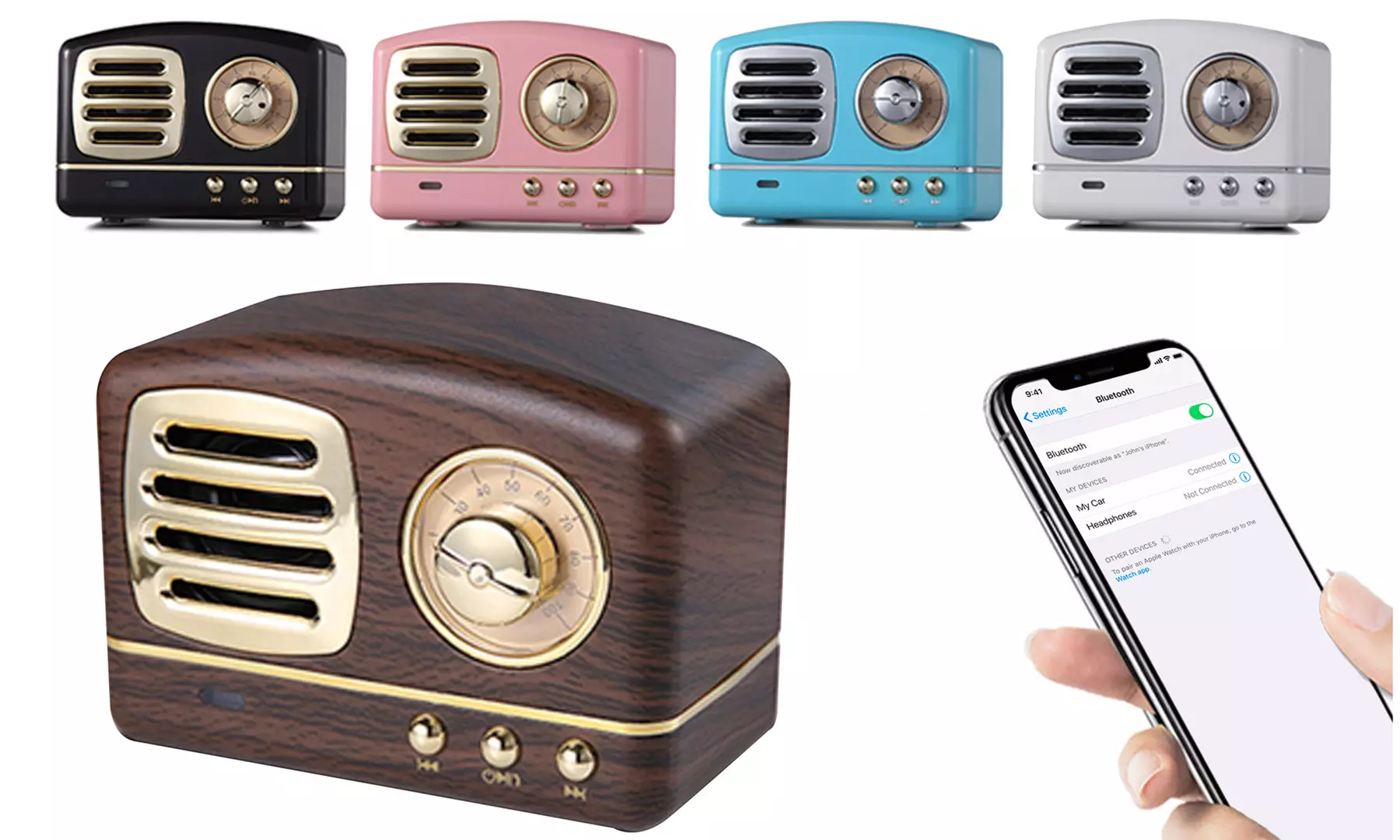 Zummy ZTS018BK Mini Retro Wireless Bluetooth Stereo Speaker with FM Radio - Primary Image