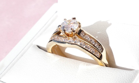 Bague plaqué or avec diamant simulé Ah! Jewellery®