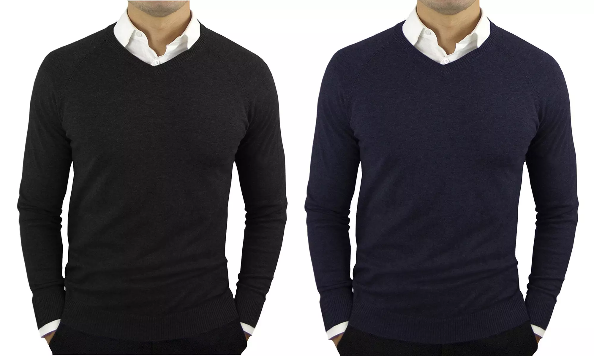 2 maglioni con scollo a V in cashmere e lana da uomo