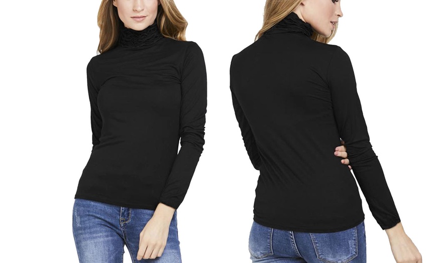 Image 8: Ruffled Polo Neck Jersey Tops