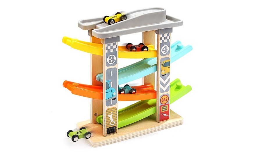 Image 2: Wooden Ramp Racer Set with Four Cars