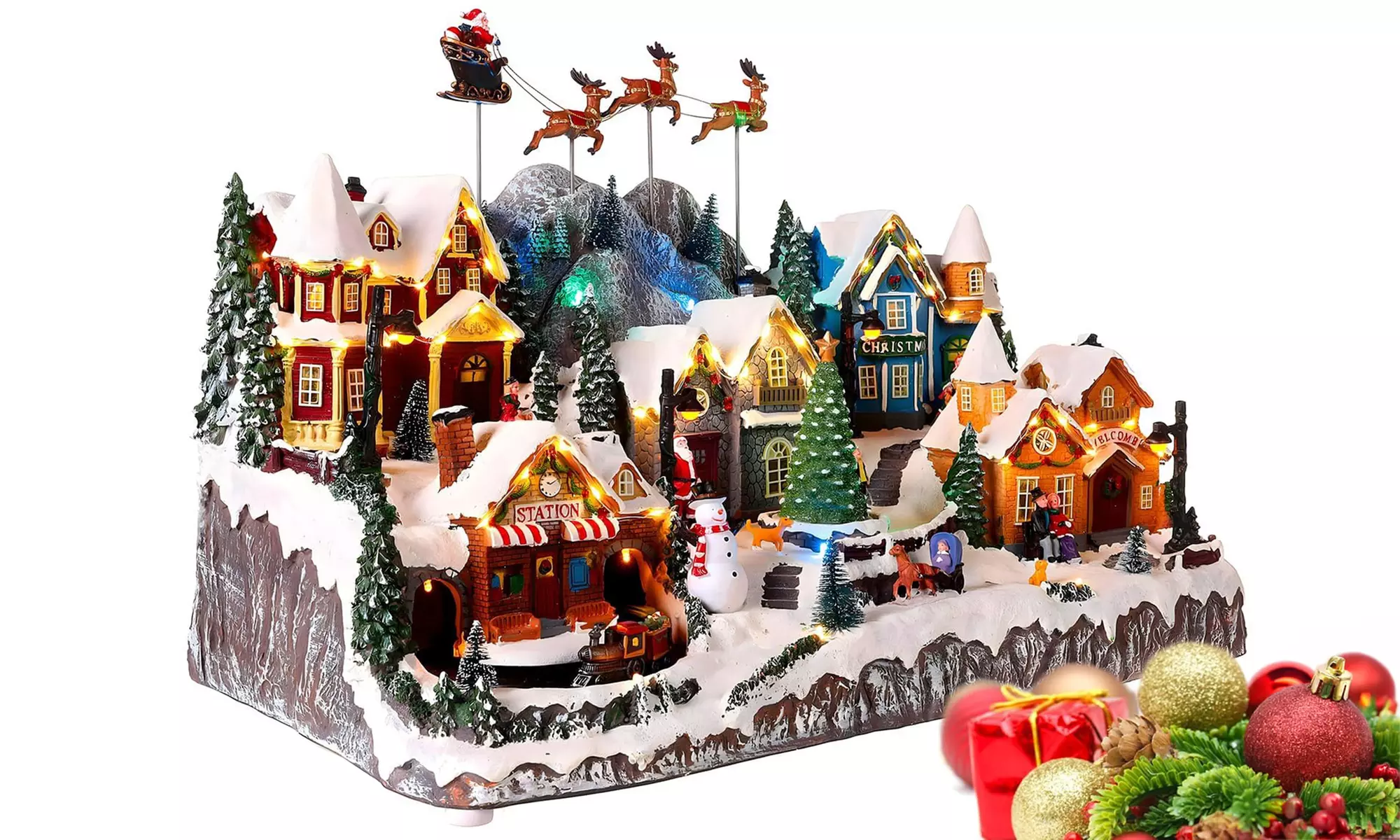 Weihnachtliche Szene mit Musik und Beleuchtung