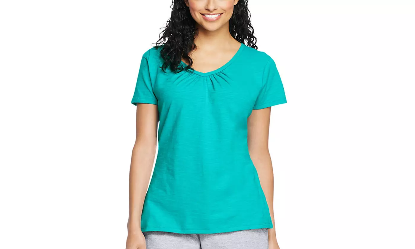 Hanes Women's Slub Jersey Shirred V-Neck Shirt - Second Medium