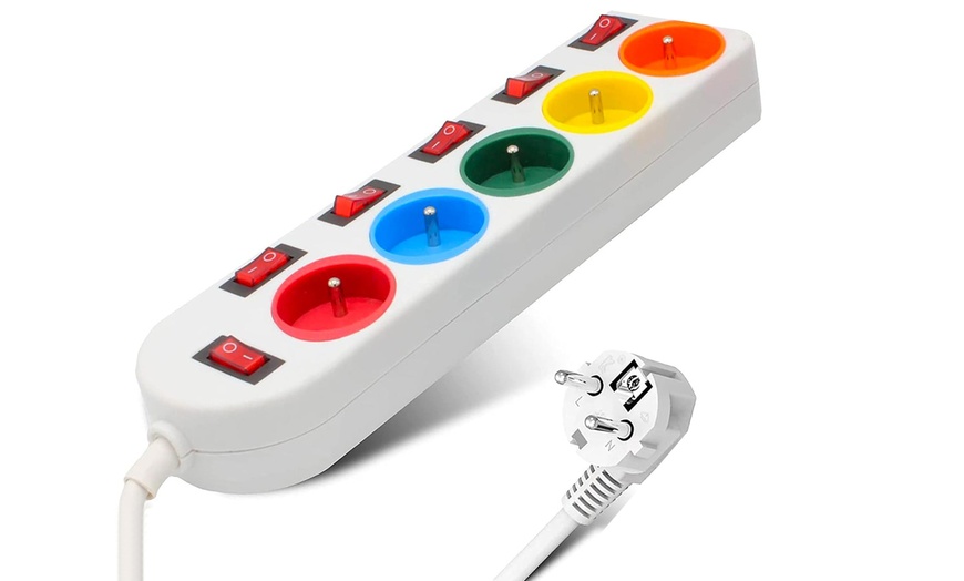 Image 5: Two-Pack of Five-Socket Power Strip with Individual Switches 3680W Max