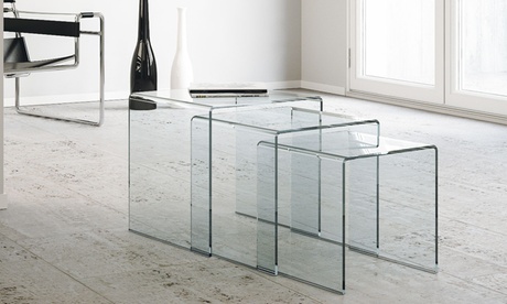 Set di 3 tavolini di design in vetro Nest