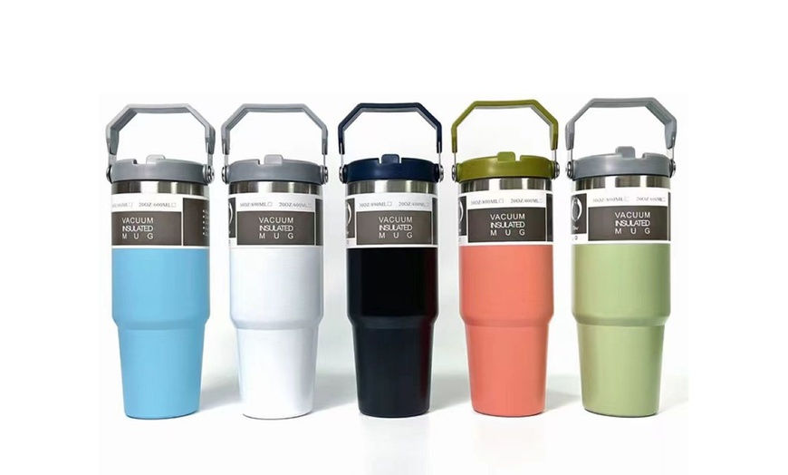 Image 17: Portable Stainless Steel Cup with Hidden Straw and Handle