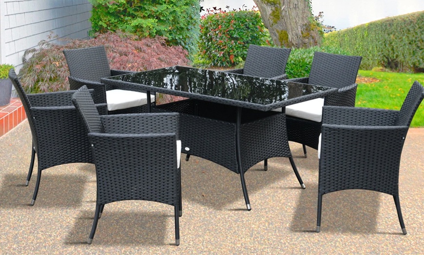 Image 2: Outsunny Seven-Piece Rattan-Effect Dining Set