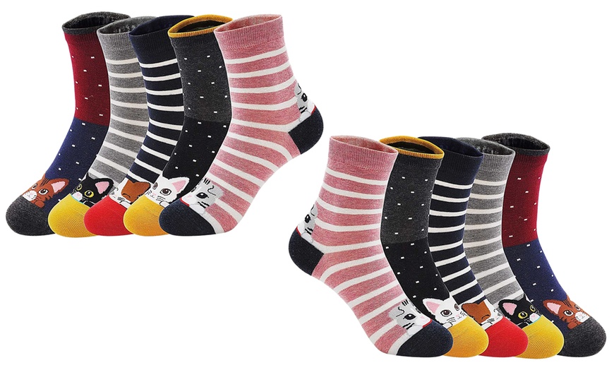 Image 8: 1 ou 5 paires de chaussettes avec des têtes de chats