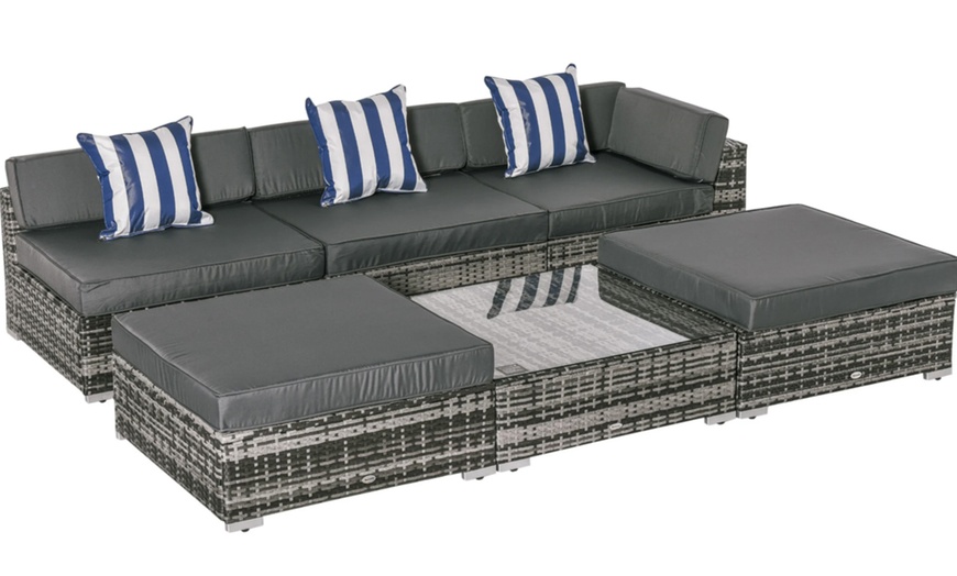 Image 12: Outsunny Six-Piece Rattan-Effect Outdoor Furniture Set