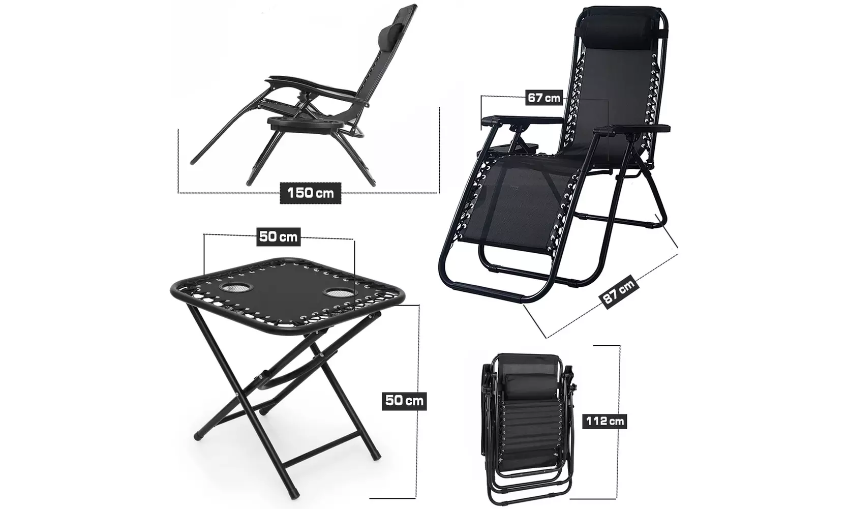 Set di 2 sedie sdraio con tavolino Bakaji