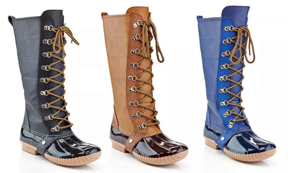 Women's Knee-High Lace-Up Zipper Rain Boots - Primary Image