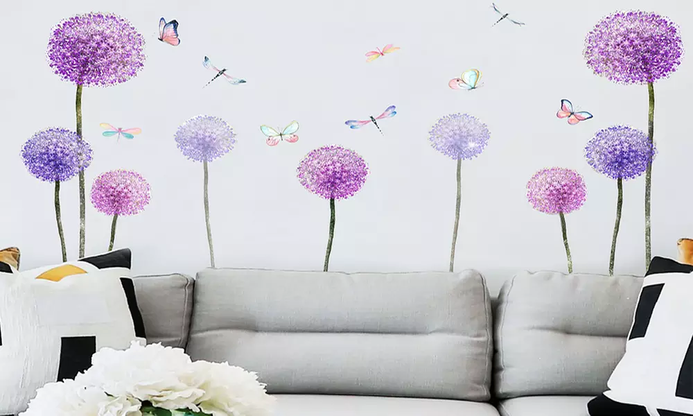 1, 2 ou 4 ensembles d'autocollants muraux sous forme de 9 papillons et 9 pissenlits - Primary Image