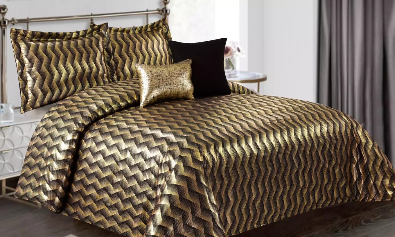 Manhattan Heights Microfiber Foil Print Comforter Set (5-Piece) - Second Medium