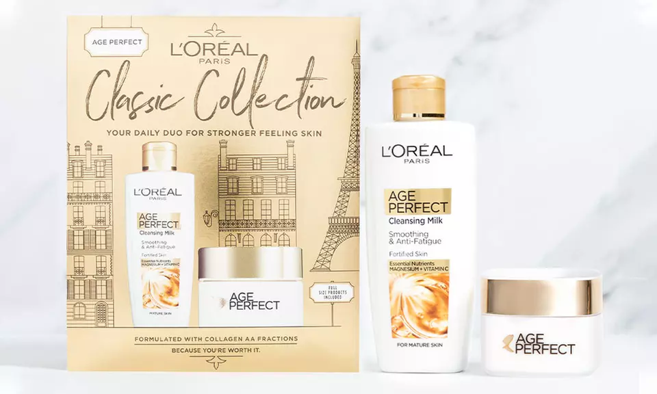 Lot de 2 coffrets cadeaux soin de la peau, L'Oreal Paris "Classic Collection", avec crème de jour et lait démaquillant - Primary Image