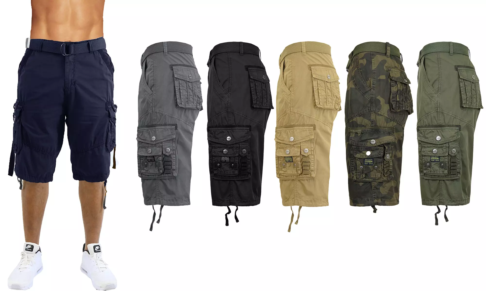 Galaxy By Harvic Men's Distressed Belted Cargo Utility Shorts (3-Pack, 30-42) - Primary Image