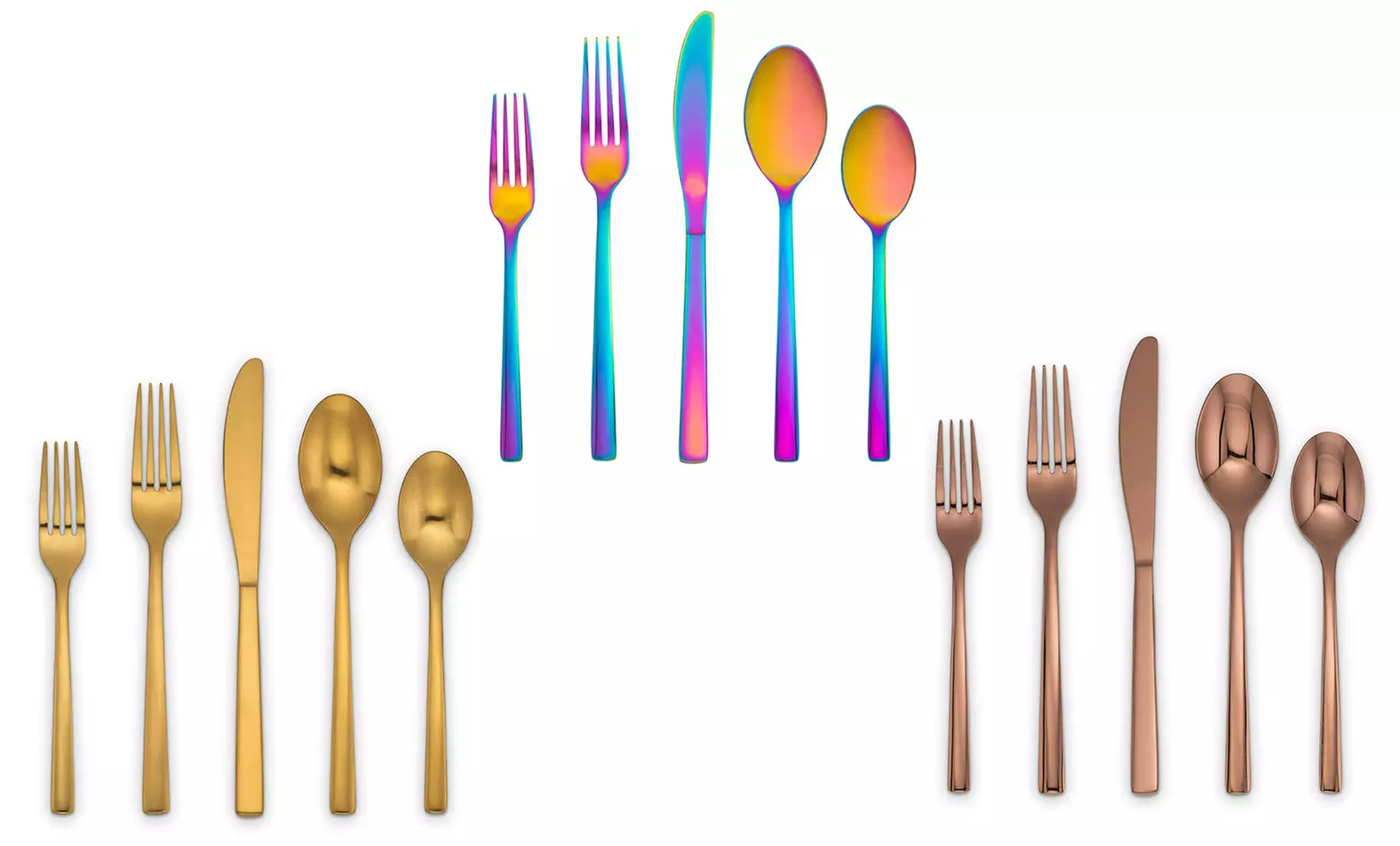 Cambridge Stainless Steel Flatware Set: Black Satin, Gold Satin, Rainbow Mirror, or Copper Mirror (20-Piece) - Primary Image